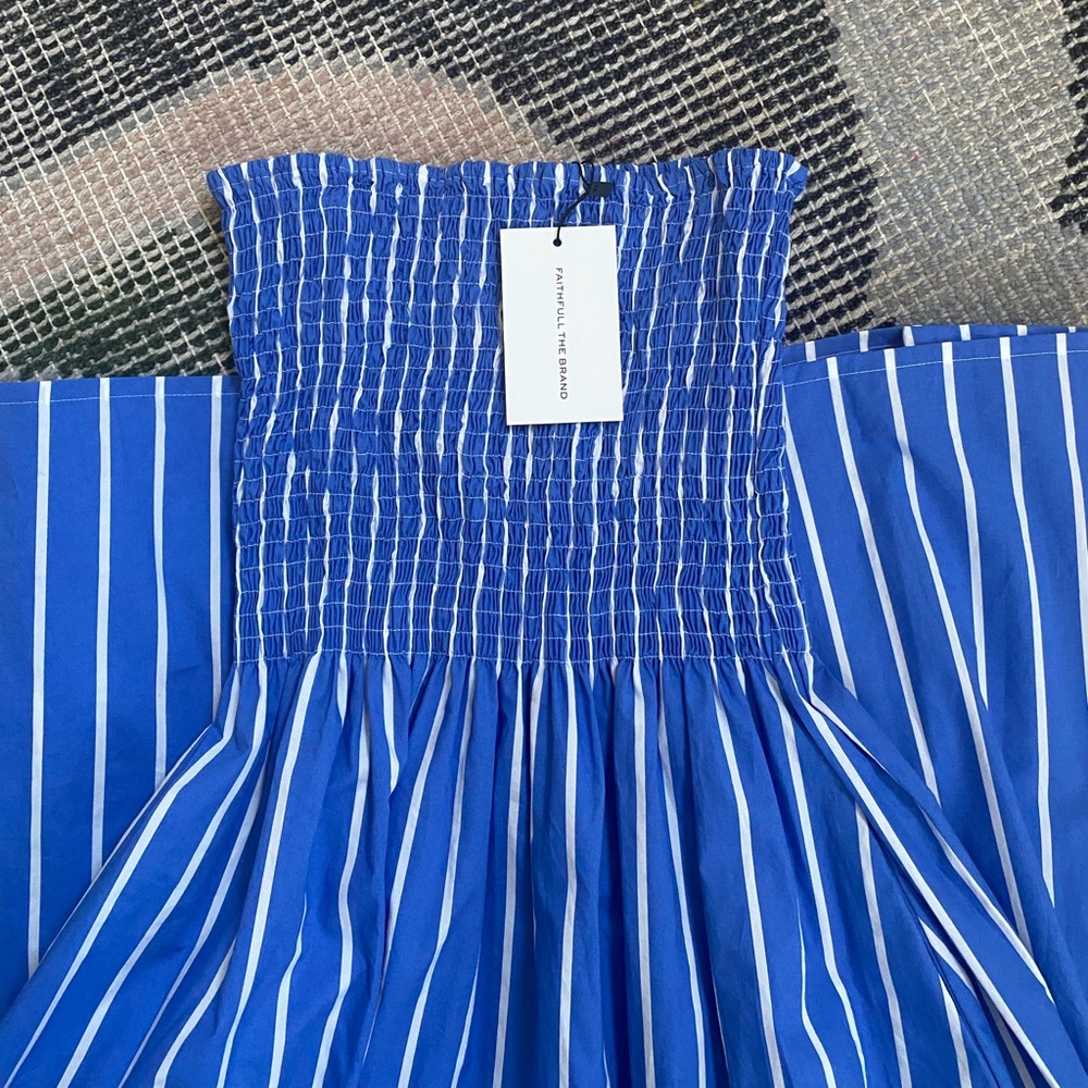NWT Blue and white smocked strapless dress